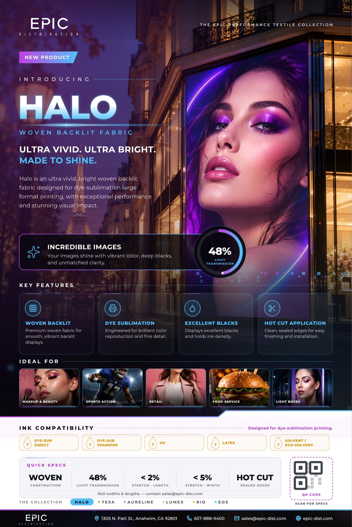 Epic Halo fabric sales sheet